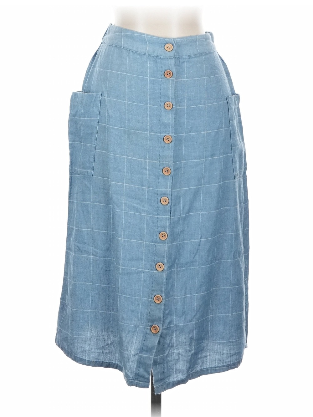 NWOT Windowpane Print Button-Front Midi Skirt with Side Pockets